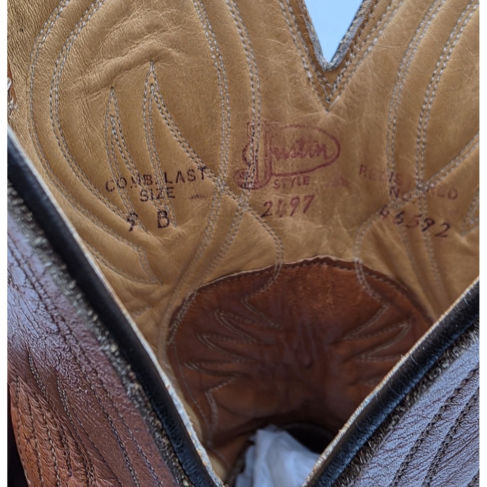 Vintage Justin Cowboy Boots Mens Size 9 D Style 2497 Cognac Leather USA Made - Picture 12 of 13